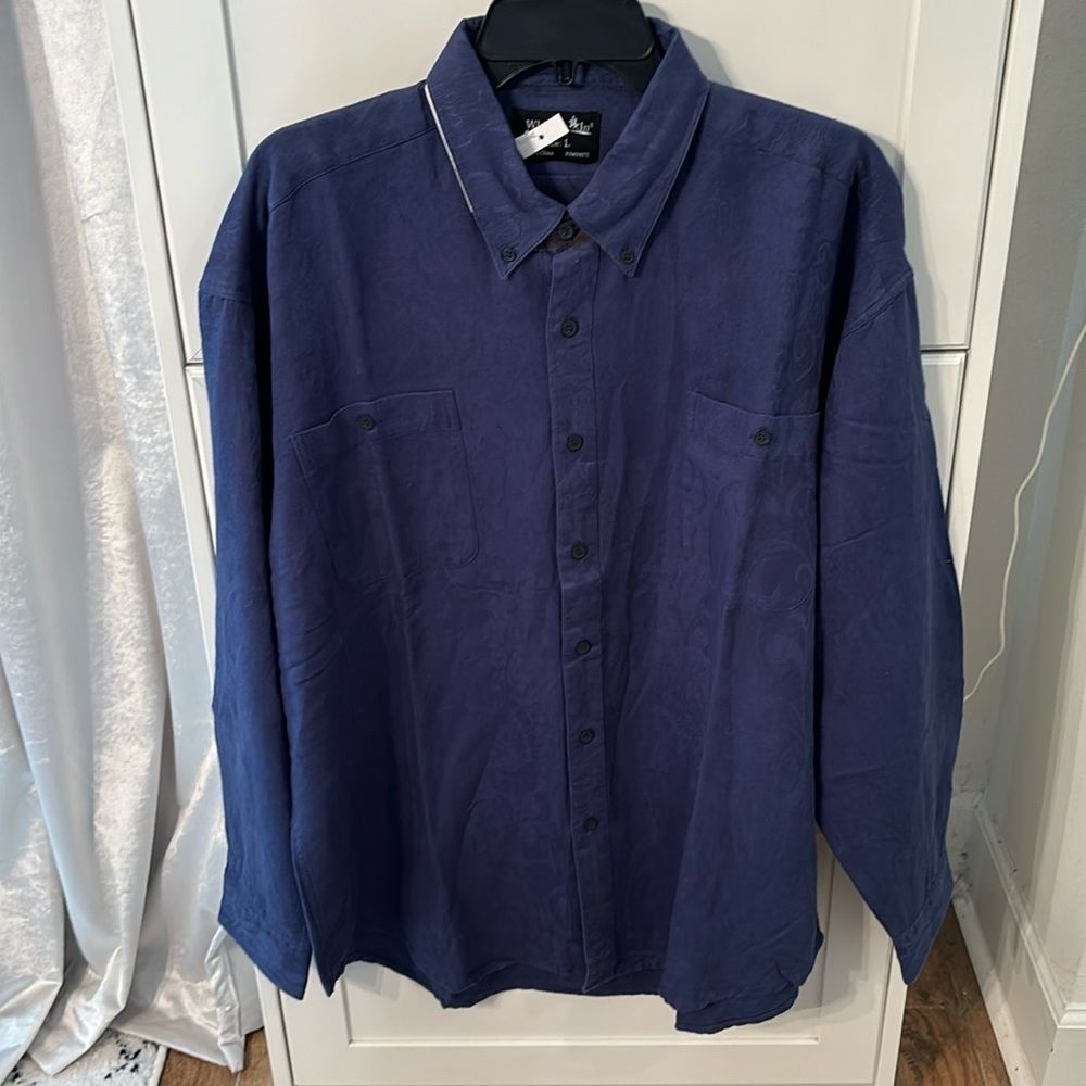 Navy Patterned Button Down Shirt